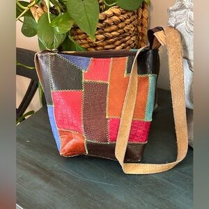 Vintage Argentina Patchwork all Leather bag.  Crossbody.
